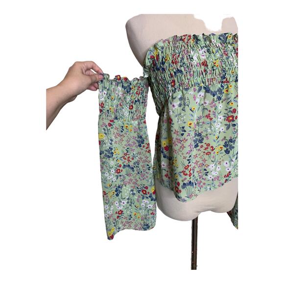 Glamorous green floral long sleeves off shoulders cropped top size Medium - Picture 9 of 11